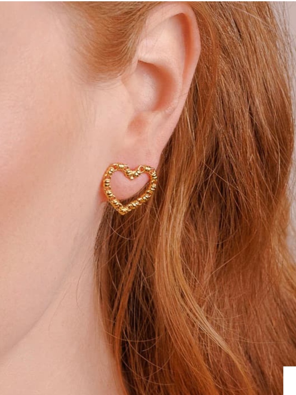 Dainty chain heart stud earrings- sterling silver w 14k gold plate NWOT